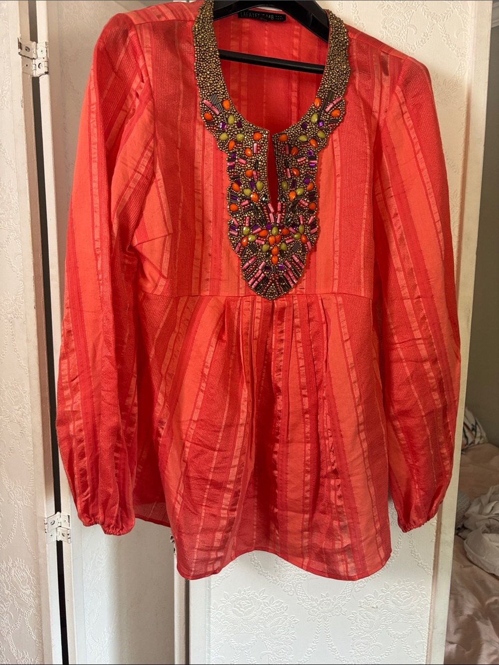 Lafayette 148 New York Coral Beaded-Neck Tunic